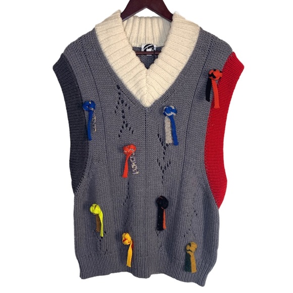 Yan Yan knits multicolor oversized wool vest with knots details size small NWT - Picture 2 of 7